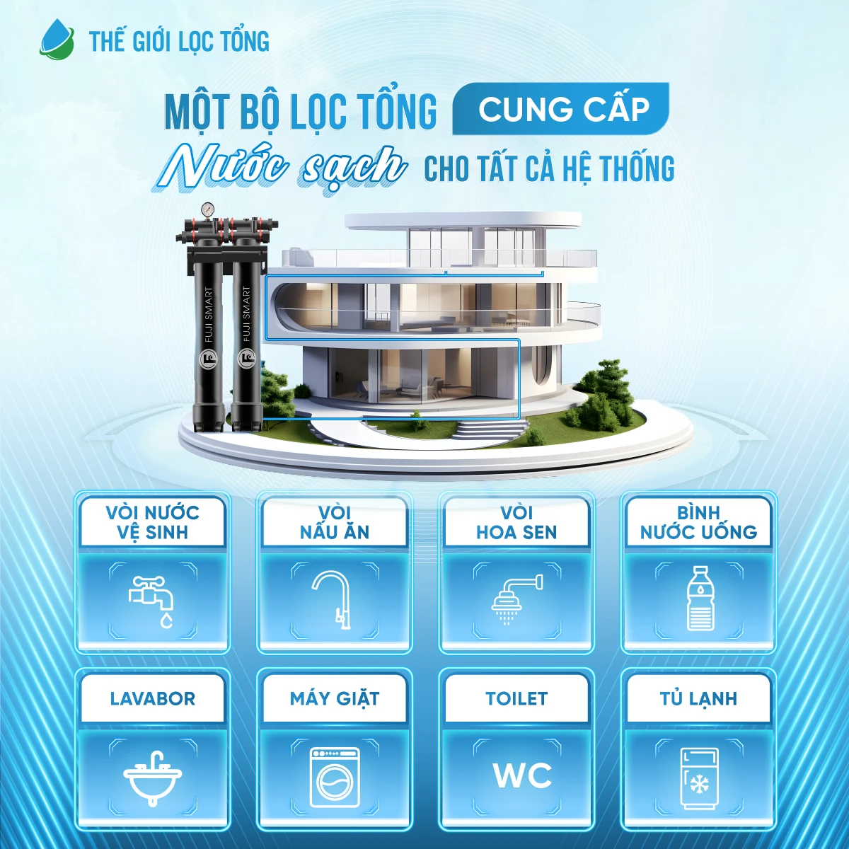 Hệ thống lọc tổng có thể đảm bảo nguồn nước sạch cho cả ngôi nhà