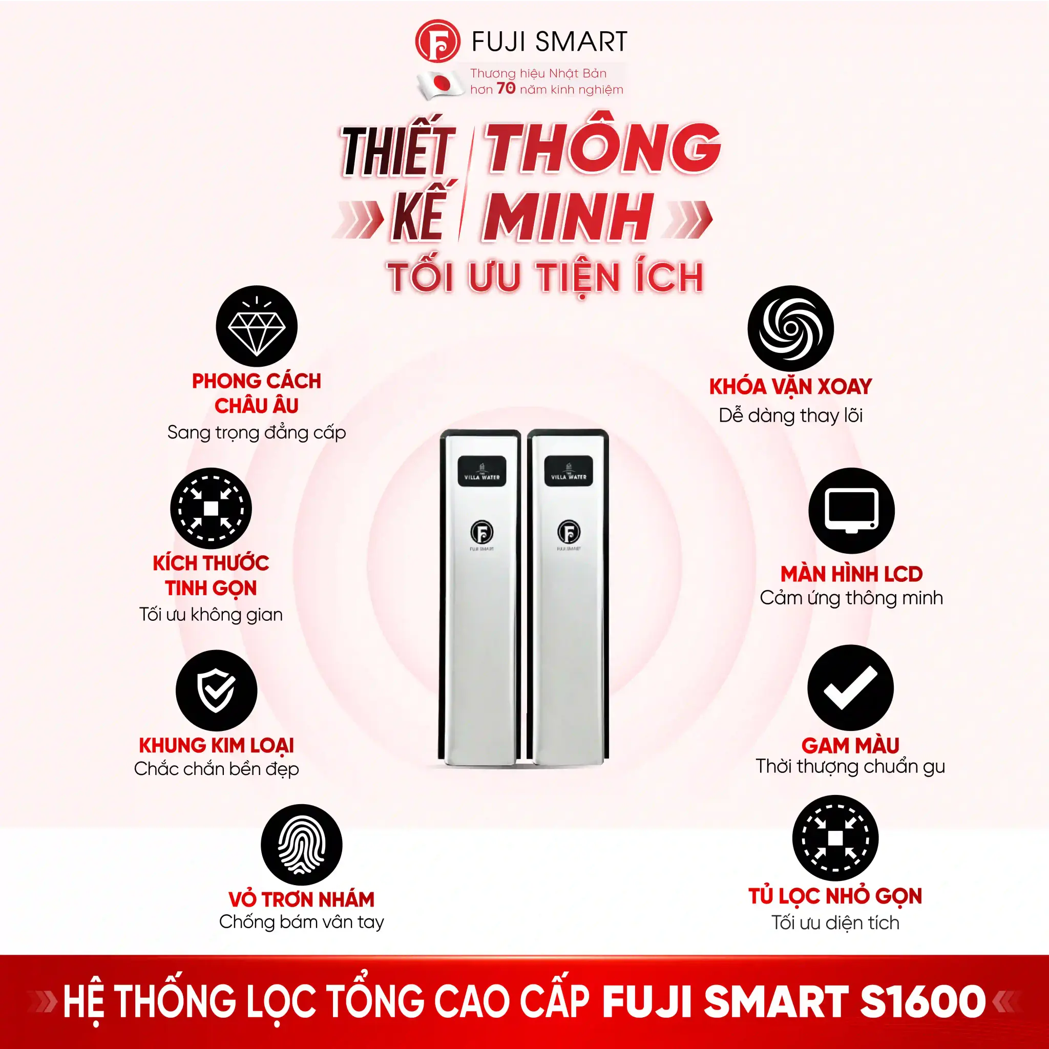 Hệ thống lọc tổng đầu nguồn Fuji Smart S1600 sở hữu thiết kế phong cách Châu Âu sang trọng, nhỏ gọn