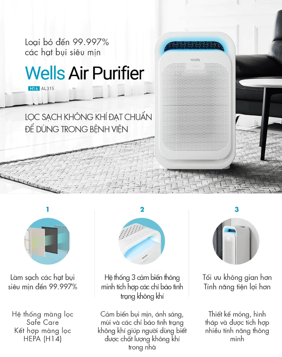 Máy lọc không khí Wells Jet Blue AL315AWA 3 Máy lọc không khí Wells Jet Blue AL315AWA