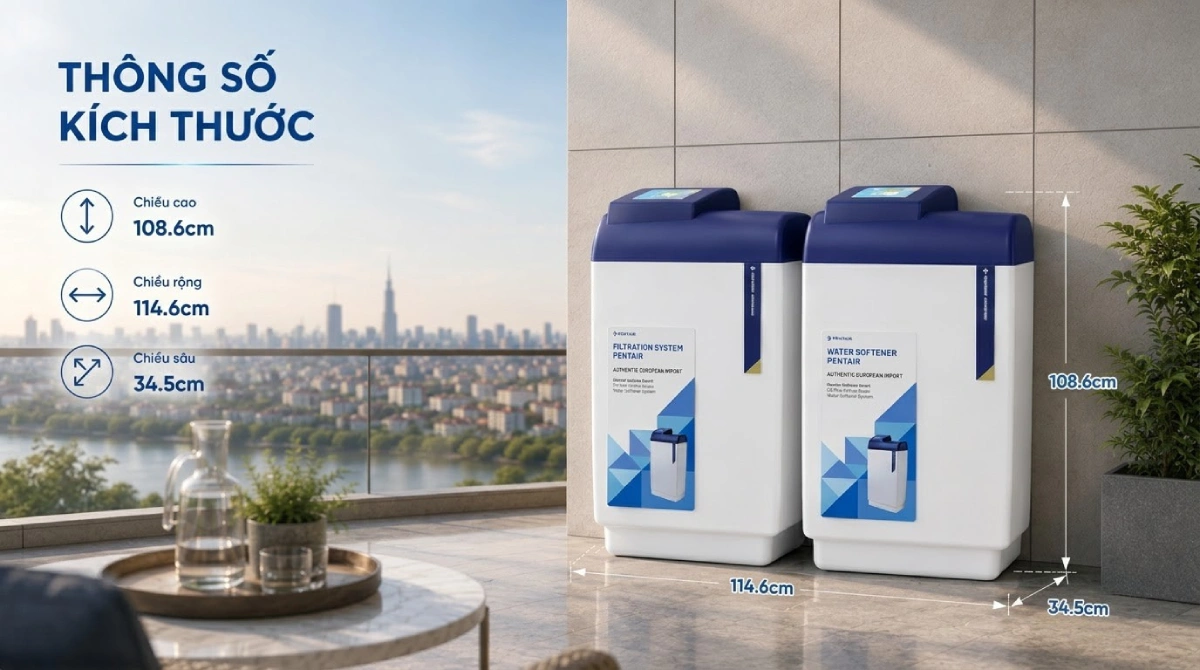 Thông số kích thước của hệ thống lọc tổng Pentair Softena Smart CS Maxi