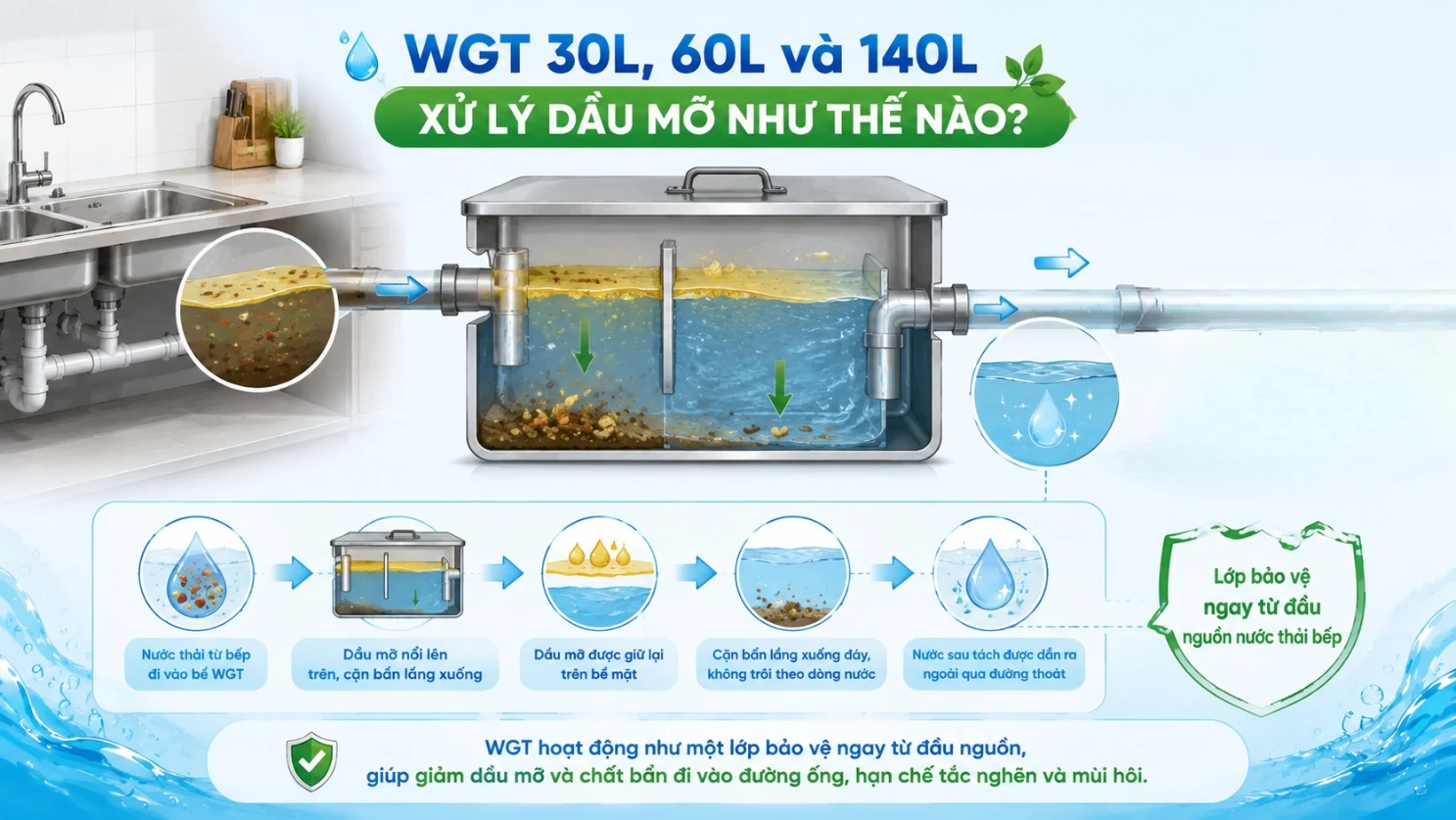 Nguyên lý hoạt động của bể tách dầu mỡ WGT