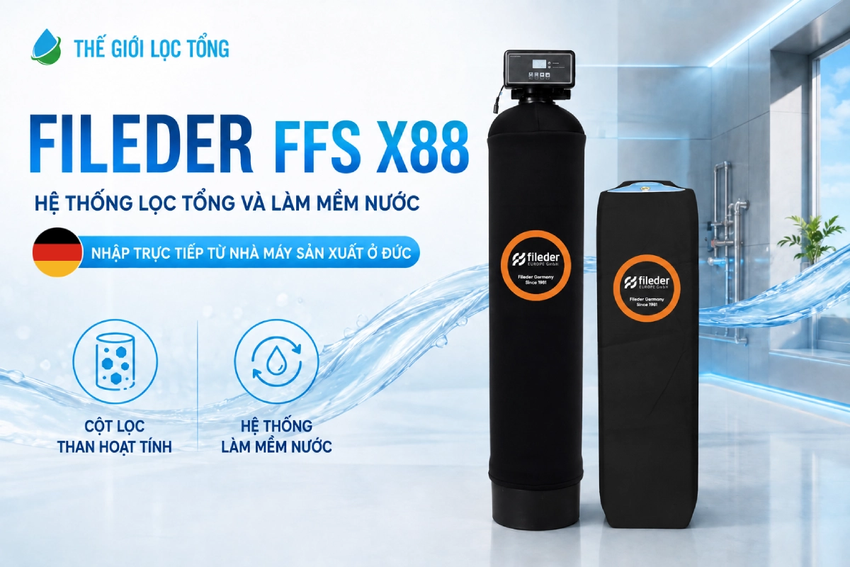 Hệ thống lọc tổng đầu nguồn Fileder FFS X88 | Nhập khẩu trực tiếp từ Đức 3 Hệ thống lọc tổng và làm mềm nước Fileder FFS X88 gồm cột lọc và hệ thống làm mềm nước